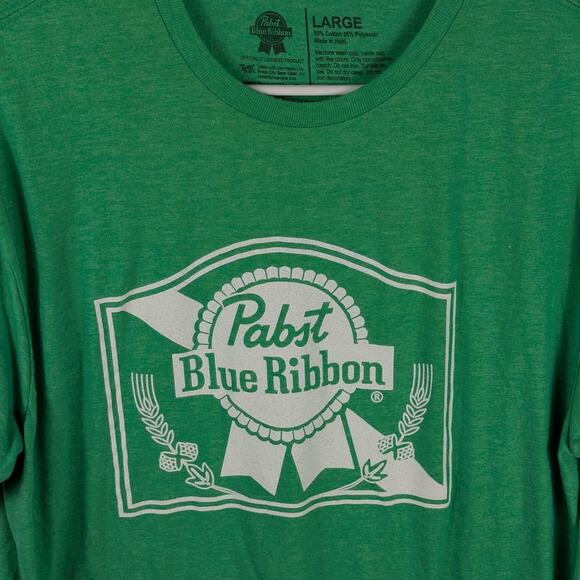 Pabst Blue Ribbon Green Logo T-Shirt Large Beer Graphic Tee Licensed Brew City - Picture 2 of 5
